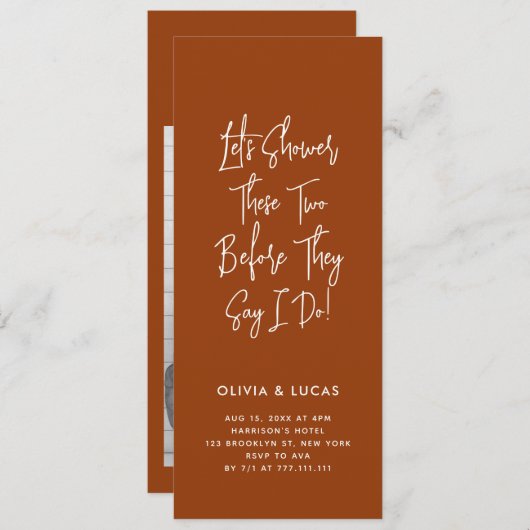 Terracotta Modern Script Couples Shower Invitation (Vorne/Hinten)