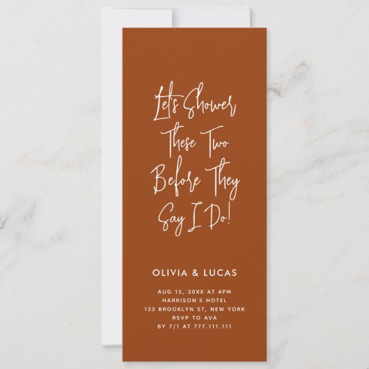 Terracotta Modern Script Couples Shower Invitation (Vorderseite)