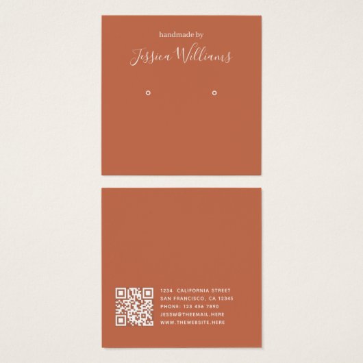 Terracotta Modern Script QR Earring Display Card (Vorne & Hinten)