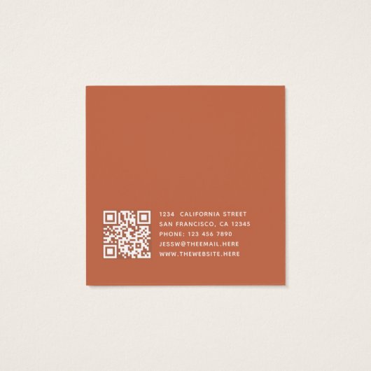 Terracotta Modern Script QR Earring Display Card (Rückseite)
