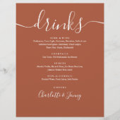 Terracotta Modern Script Wedding Drinks Menü (Vorne)