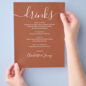 Terracotta Modern Script Wedding Drinks Menü (Hand)