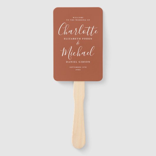 Terracotta Modern Script Wedding Program Fächer (Vorderseite)