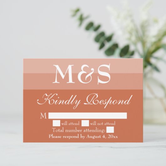 Terracotta Modern Script Wedding RSVP Card Dankeskarte (Stehend Vorderseite)