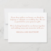 Terracotta Modern Wedding Foto Danke Karte (Rückseite)