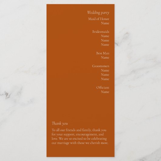 Terracotta Modern Wedding Program (Rückseite)