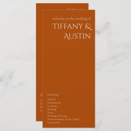 Terracotta Modern Wedding Program (Vorne/Hinten)