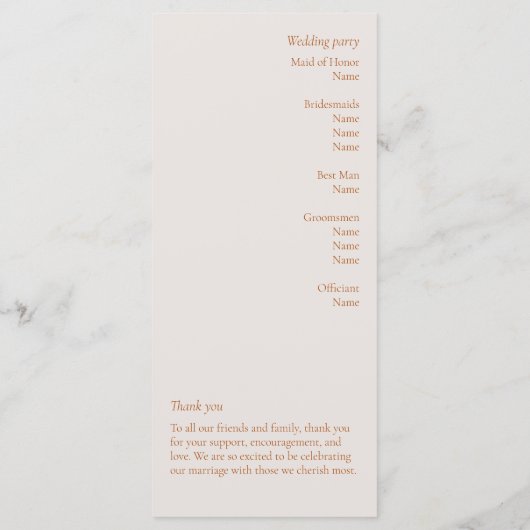 Terracotta Modern Wedding Program (Rückseite)