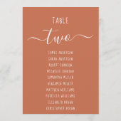 Terracotta Modern White Script Seating Chart Card (Rückseite)