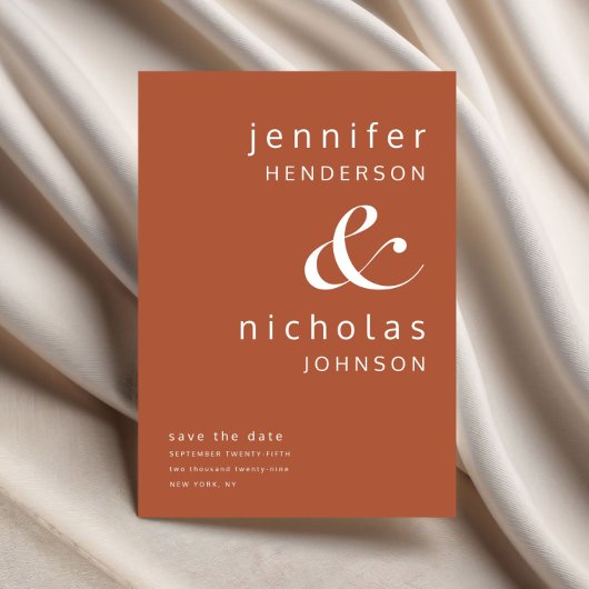 Terracotta Moderne Ampere und Typografie Hochzeit Save The Date