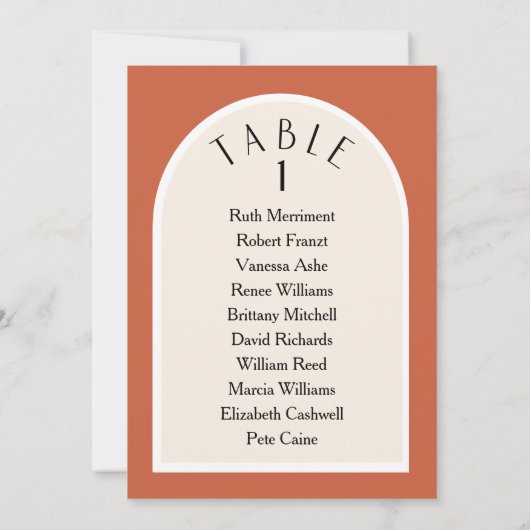 Terracotta Moderne Arkade Tischnummer Sitzplan (Rückseite)