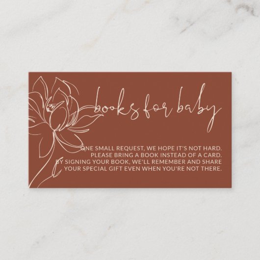 Terracotta Moderne Bücher verlangen einfache Babyd Begleitkarte (Vorderseite)