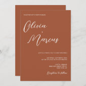 Terracotta Moderne Chic Script Hochzeitsreise Einladung (Vorne/Hinten)