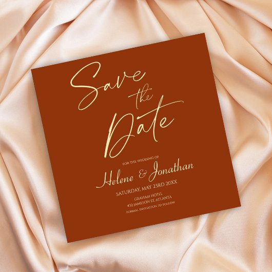 Terracotta Moderne Elegante Hochzeit Save the Date Einladung