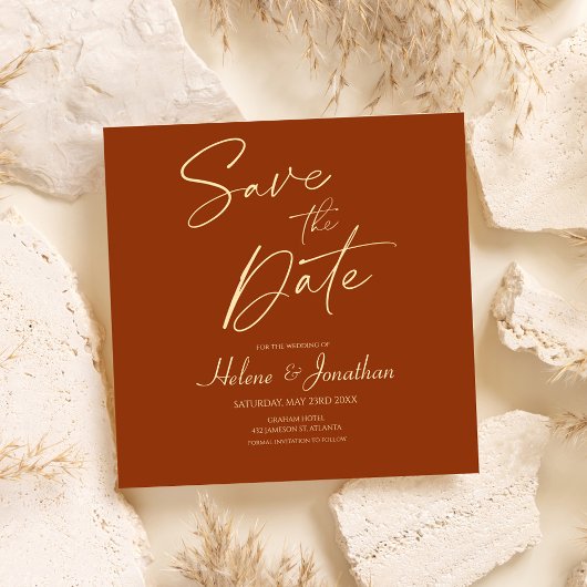 Terracotta Moderne Elegante Hochzeit Save the Date Einladung
