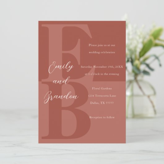 Terracotta Moderne Grosse Einladung zur Hochzeit (Stehend Vorderseite)