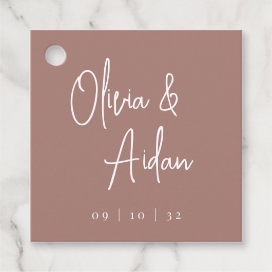 Terracotta | Moderne handgeschriebene Hochzeit Geschenkanhänger (Vorderseite)