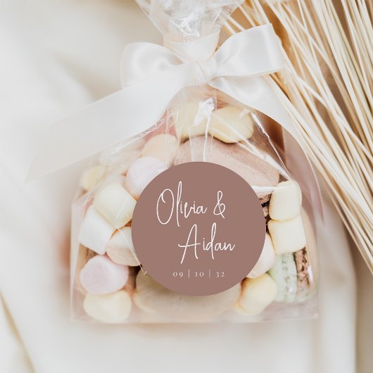 Terracotta | Moderne handgeschriebene Hochzeit Runder Aufkleber