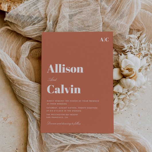 Terracotta Moderne Hochzeit Einladung