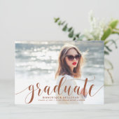 Terracotta Moderne Kalligrafie Foto Abschluss Einladung (Stehend Vorderseite)