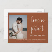 Terracotta Moderne Minimal Script Foto Elopement Postkarte (Vorne/Hinten)