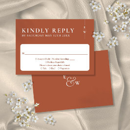 Terracotta Moderne Minimalistische Monogramm Hochz RSVP Karte