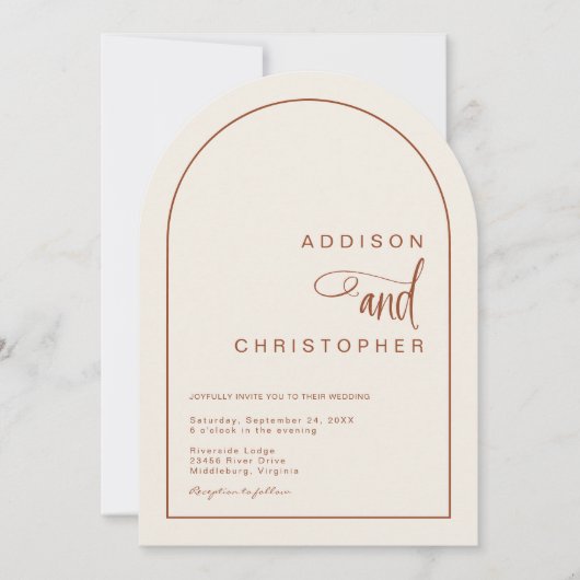 Terracotta Moderne Minimalistische Script Wedding Einladung (Vorderseite)