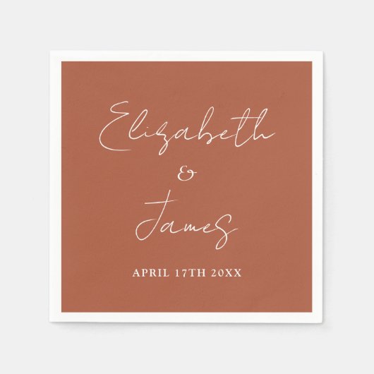 Terracotta Moderne Minimalistische Script Wedding Serviette (Vorderseite)