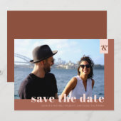 Terracotta Moderne Monogram Einfaches Foto Hochzei Save The Date (Vorne/Hinten)