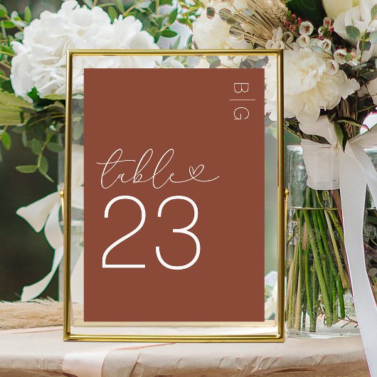 Terracotta Moderne Monogram Wedding Tischnummer