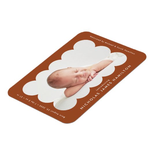 Terracotta Moderne Scalloping Geburtsankündigung Magnet (Linke Seite)