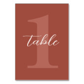 Terracotta Moderne Script Wedding Tischnummer (Vorderseite)