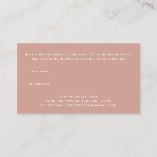 Terracotta Moderne Skripte Empfehlungskarte (Rückseite)