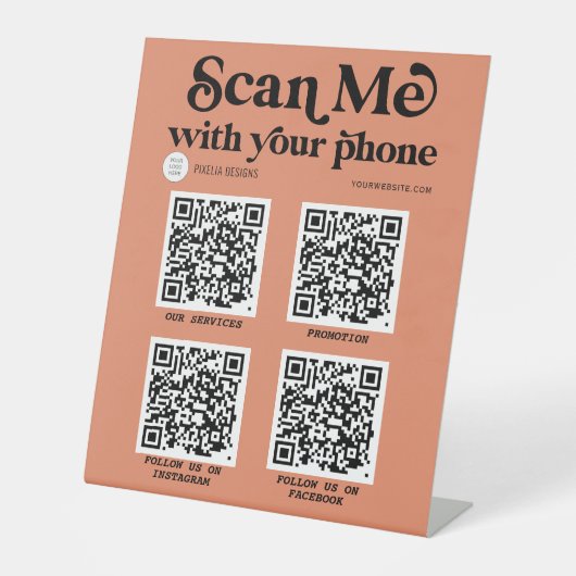 Terracotta Moderne Typografie QR Code-Vernetzung Sockelschild (Vorderseite)