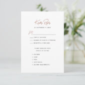 Terracotta Moderne whimsical Script Wedding RSVP Karte (Stehend Vorderseite)