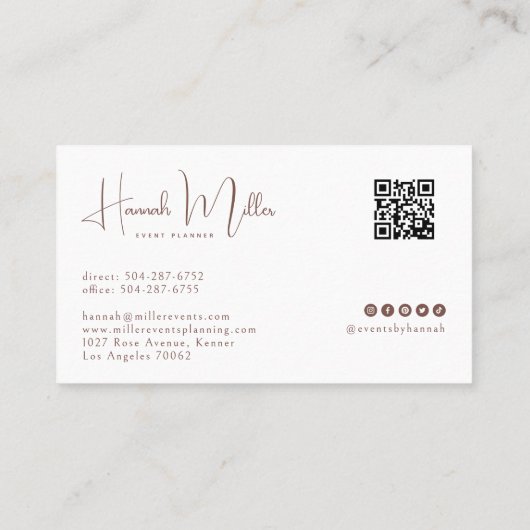 Terracotta | Moderner Minimalistischer QR-Code Visitenkarte (Rückseite)