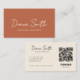 Terracotta Moderner Minimalistischer QR-Code Visitenkarte