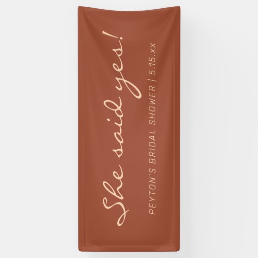Terracotta Moderner Text Sie sagte ja Brautparty Banner (Vertikal)
