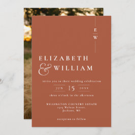 Terracotta Modernes, elegantes Monogram Foto Weddi Einladung