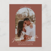 Terracotta Modernes Foto Hochzeit Postkarte (Vorderseite)