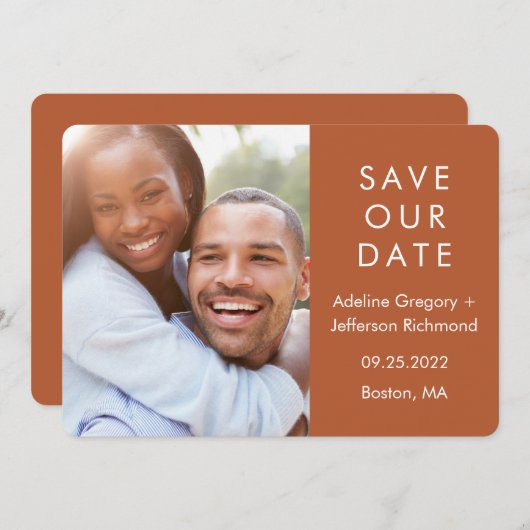 TERRACOTTA Modernes Foto Hochzeit Save The Date (Vorne/Hinten)