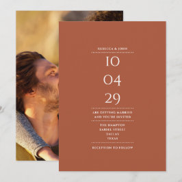 Terracotta Modernes Minimalistisches Foto Hochzeit Einladung