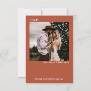 Terracotta Modernes Minimalistisches Foto Hochzeit RSVP Karte