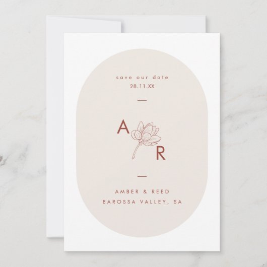 Terracotta Modernes Monogramm Save The Date (Vorderseite)