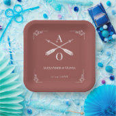 Terracotta Monogram and Arrows Wedding Pappteller (Party)