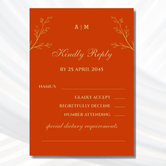 Terracotta Monogram Botanical Wedding RSVP Card Karte