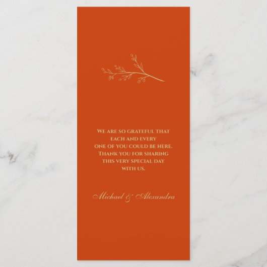 Terracotta Monogram Botanische Minimalistische Hoc Menükarte (Rückseite)