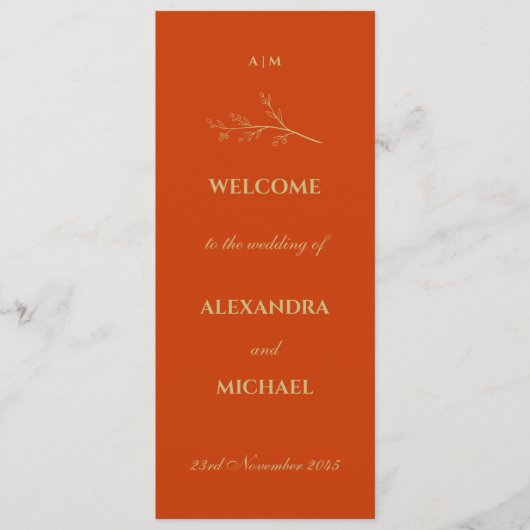 Terracotta Monogram Botanische Minimalistische Hoc Programm (Vorderseite)