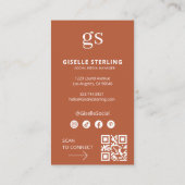 Terracotta Monogram Foto Social Media QR Code Visitenkarte (Rückseite)