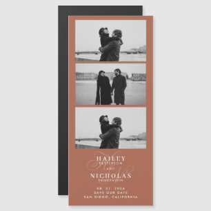 Terracotta Monogram Foto Strip Magnetic Wedding Magnetkarte
